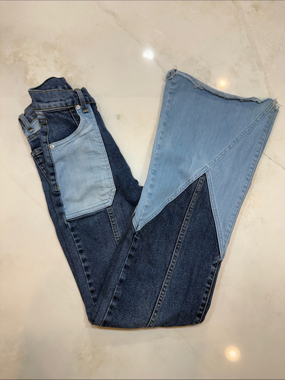 Revice Denim Flare Jeans Womens 24 Wide Leg Raw Hem Stretch Made USA